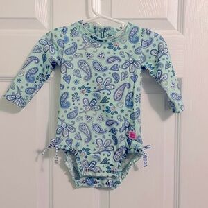 Rufflebutts Seaglass Paisley One Piece Rashguard Swimsuit Size 6-12 Months